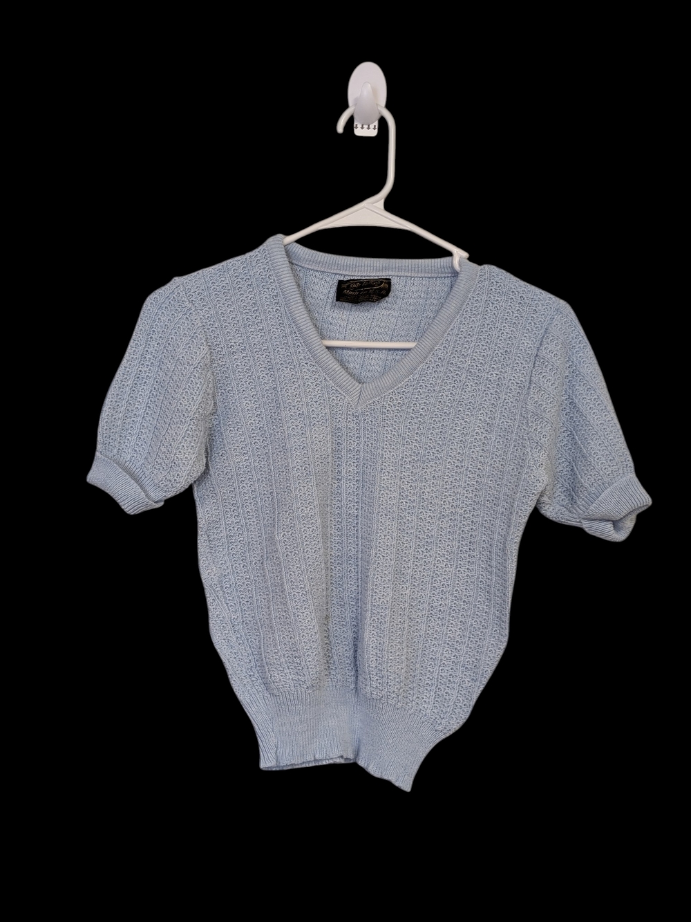 Light Blue V-Neck Short Sleeve Sweater